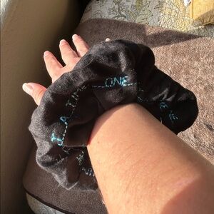Black Scrunchie with Blue Accents - Handmade